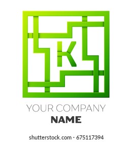 Realistic Letter K vector logo symbol in the colorful square maze on white background. Shadow Breaks. Vector template for your design