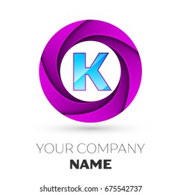 Realistic Letter K vector logo symbol in the colorful circle on white background. Vector template for your design