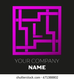 Realistic Letter L vector logo symbol in the colorful square maze on black background. Shadow Breaks. Vector template for your design