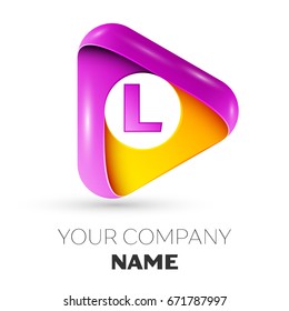 Realistic letter L vector logo symbol in the colorful triangle on white background. Vector template for your design