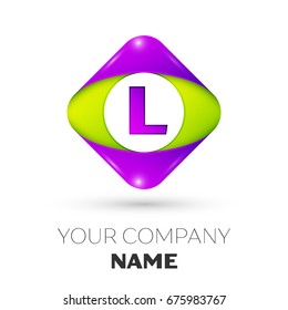 Realistic Letter L vector logo symbol in the colorful rhombus on white background. Vector template for your design