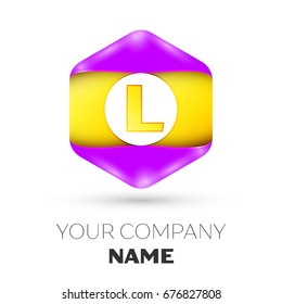 Realistic Letter L vector logo symbol in the colorful hexagonal on white background. Vector template for your design
