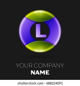 Realistic Letter L vector logo symbol in the colorful circle on black background. Vector template for your design