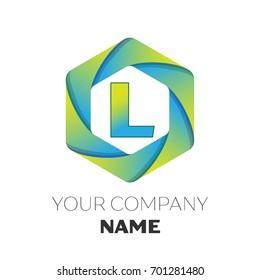 Realistic Letter L vector logo symbol in the colorful hexagonal on white background. Vector template for your design