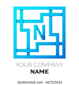 Realistic Letter N vector logo symbol in the colorful square maze on white background. Shadow Breaks. Vector template for your design