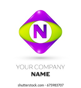 Realistic Letter N vector logo symbol in the colorful rhombus on white background. Vector template for your design