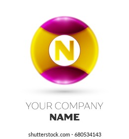 Realistic Letter N vector logo symbol in the colorful circle on white background. Vector template for your design