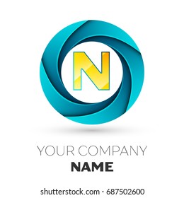 Realistic Letter N vector logo symbol in the colorful circle on white background. Vector template for your design