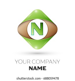Realistic Letter N vector logo symbol in the colorful rhombus on white background. Vector template for your design