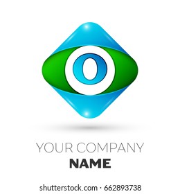 Realistic Letter O vector logo symbol in the colorful rhombus on white background. Vector template for your design
