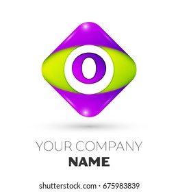 Realistic Letter O vector logo symbol in the colorful rhombus on white background. Vector template for your design