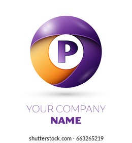 Realistic letter P vector logo symbol in the colorful circle on white background. Vector template for your design