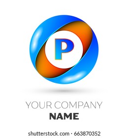 Realistic Letter P vector logo symbol in the colorful circle on white background. Vector template for your design