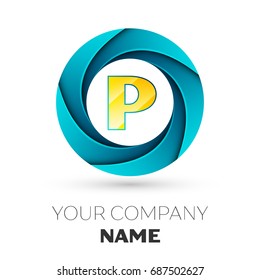 Realistic Letter P vector logo symbol in the colorful circle on white background. Vector template for your design