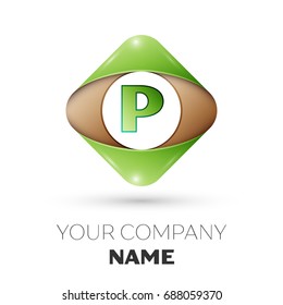Realistic Letter P vector logo symbol in the colorful rhombus on white background. Vector template for your design