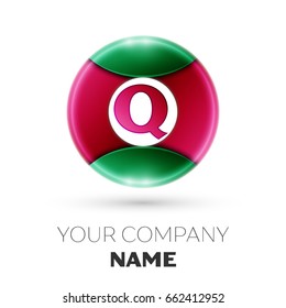 Realistic Letter Q vector logo symbol in the colorful circle on white background. Vector template for your design