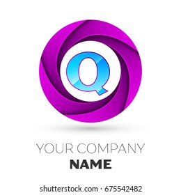 Realistic Letter Q vector logo symbol in the colorful circle on white background. Vector template for your design