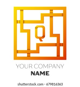 Realistic Letter Q vector logo symbol in the colorful square maze on white background. Shadow Breaks. Vector template for your design