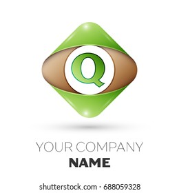 Realistic Letter Q vector logo symbol in the colorful rhombus on white background. Vector template for your design