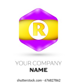 Realistic Letter R vector logo symbol in the colorful hexagonal on white background. Vector template for your design