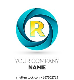 Realistic Letter R vector logo symbol in the colorful circle on white background. Vector template for your design