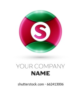 Realistic Letter S vector logo symbol in the colorful circle on white background. Vector template for your design