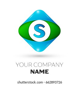 Realistic Letter S vector logo symbol in the colorful rhombus on white background. Vector template for your design