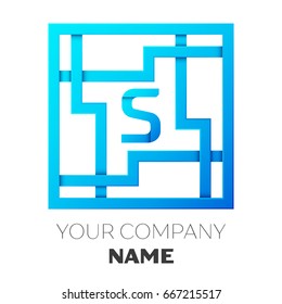 Realistic Letter S vector logo symbol in the colorful square maze on white background. Shadow Breaks. Vector template for your design