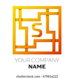 Realistic Letter S vector logo symbol in the colorful square maze on white background. Shadow Breaks. Vector template for your design