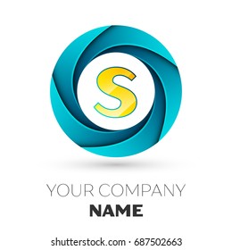 Realistic Letter S vector logo symbol in the colorful circle on white background. Vector template for your design