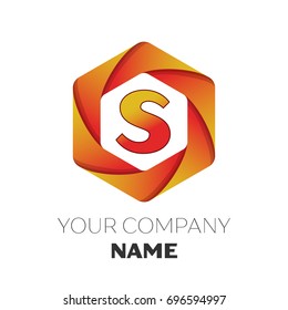 Realistic Letter S vector logo symbol in the colorful hexagonal on white background. Vector template for your design