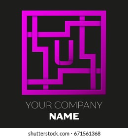 Realistic Letter U vector logo symbol in the colorful square maze on black background. Shadow Breaks. Vector template for your design