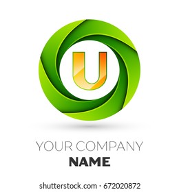 Realistic Letter U vector logo symbol in the colorful circle on white background. Vector template for your design