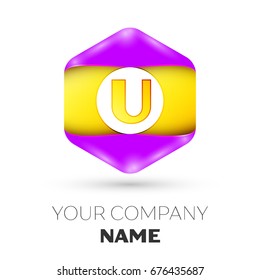 Realistic Letter U vector logo symbol in the colorful hexagonal on white background. Vector template for your design