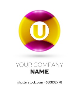 Realistic Letter U vector logo symbol in the colorful circle on white background. Vector template for your design