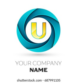 Realistic Letter U vector logo symbol in the colorful circle on white background. Vector template for your design