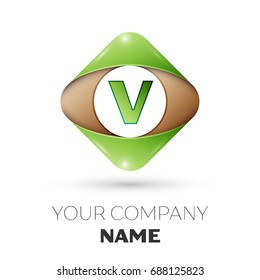 Realistic Letter V vector logo symbol in the colorful rhombus on white background. Vector template for your design