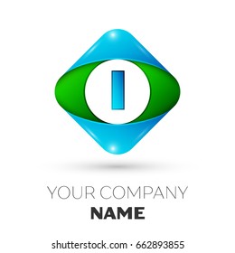Realistic Letter I vector logo symbol in the colorful rhombus on white background. Vector template for your design