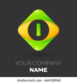 Realistic Letter I vector logo symbol in the colorful rhombus on black background. Vector template for your design