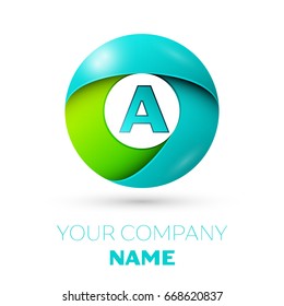 Realistic letter A vector logo symbol in the colorful circle on white background. Vector template for your design