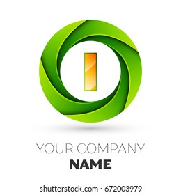 Realistic Letter I vector logo symbol in the colorful circle on white background. Vector template for your design