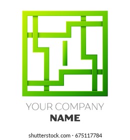 Realistic Letter I vector logo symbol in the colorful square maze on white background. Shadow Breaks. Vector template for your design