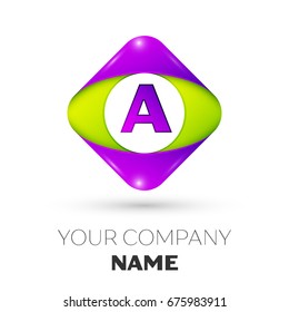 Realistic Letter A vector logo symbol in the colorful rhombus on white background. Vector template for your design
