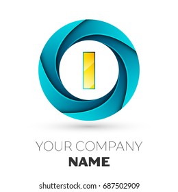 Realistic Letter I vector logo symbol in the colorful circle on white background. Vector template for your design