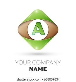 Realistic Letter A vector logo symbol in the colorful rhombus on white background. Vector template for your design