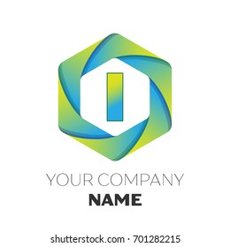 Realistic Letter I vector logo symbol in the colorful hexagonal on white background. Vector template for your design