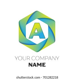 Realistic Letter A vector logo symbol in the colorful hexagonal on white background. Vector template for your design