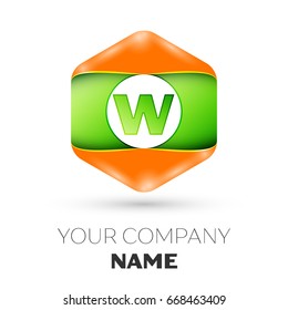 Realistic Letter W vector logo symbol in the colorful hexagonal on white background. Vector template for your design