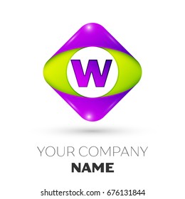 Realistic Letter W vector logo symbol in the colorful rhombus on white background. Vector template for your design