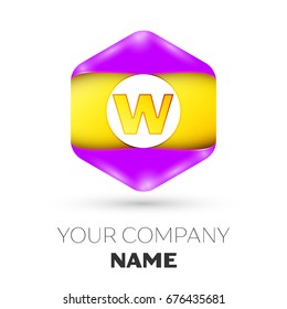 Realistic Letter W vector logo symbol in the colorful hexagonal on white background. Vector template for your design